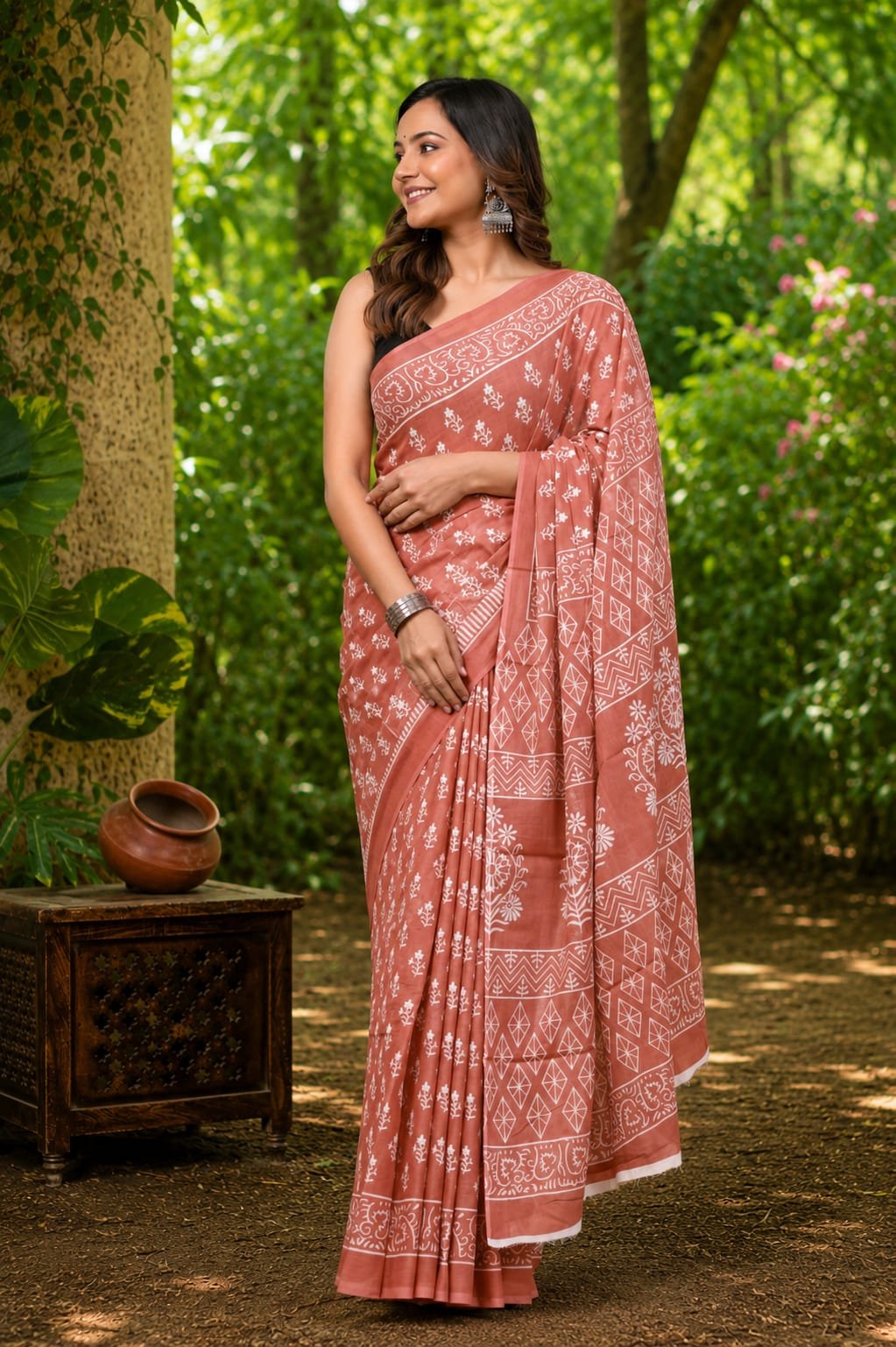 Maroon Bagru Mulmul Cotton